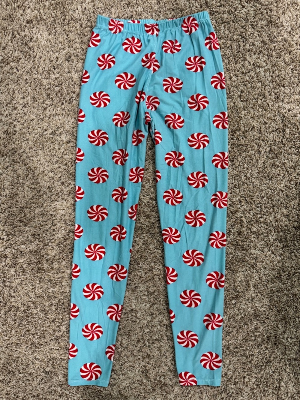 Agnes & Dora Peppermint Candy Leggings Baby blue with red/white size S/M